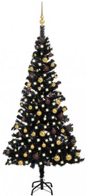 Fekete PVC műkarácsonyfa LED fényekkel és gömbszettel 180 cm