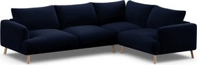 Sötétkék bársony sarokkanapé (jobb oldali-L alakú) Naomi – Micadoni