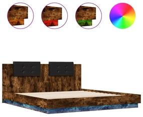 füstös tölgy színű ágykeret fejtámlával és LED-ekkel 160x200 cm