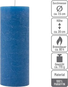 Rusztikus gyertya készlet 20 cm Ø 7,5 cm 2 db kék
