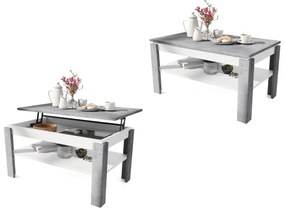 Átalakítható konferenciasztal emelhető lappal és polccal ADEN szürke beton/fehér