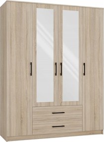 Romana Szekrény 160CM Sonoma Tölgy Tükör 2 Ajtós Szekrény 2 Fiókos Hálószoba