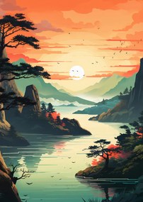 Poszter 42x59,4cm Lenyugvó nap a Csendes-tónál