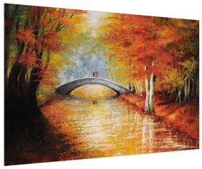 Őszi kép egy híd a folyón (90x60 cm)