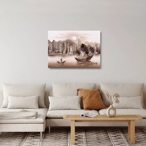 Kép - Victoria Harbour, Hong Kong, szépia hatás (üvegen) (70x50 cm)