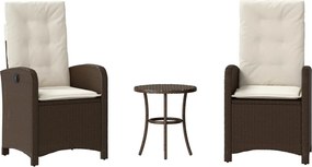vidaXL 3 részes barna polyrattan bisztrógarnitúra párnákkal