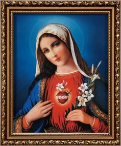 Vászonkép 29x24 Mária Szíve Mária Arany Díszített Keret