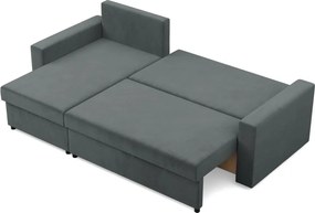 Zeus sarokkanapé, 1 ágyneműtartóval, egyenes kartámasz, bársony, univerzális oldal, bonell töltet, szürke