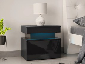 Éjjeliszekrény Lesteralo 1S (fekete + fényes fekete) (kék LED világítással). 1104513