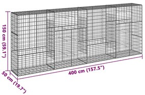 horganyzott vas gabion kosár fedéllel 400 x 50 x 150 cm