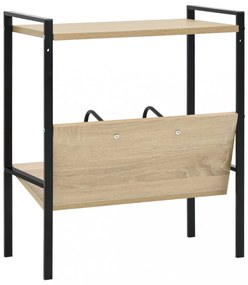 2-szintes fekete és tölgy szerelt fa könyvespolc 52x28x59 cm