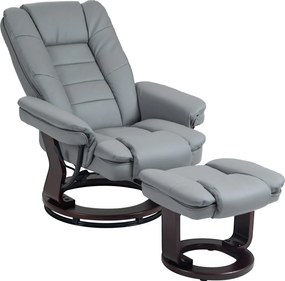 HOMCOM Fotel Lábpihentetővel 360° Forgatható TV Fotel Reclining Funkcióval, 130 kg teherbírással, Műbőr, Szürke | Aosom