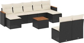 vidaXL 10 részes fekete polyrattan kerti ülőgarnitúra párnákkal