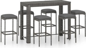 vidaXL 7 részes szürke polyrattan kerti bárszett párnákkal