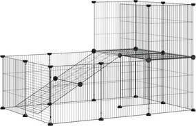 vidaXL 20 paneles fekete acél kisállatketrec ajtóval 35 x 35 cm