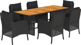 vidaXL 7 részes fekete polyrattan kerti étkezőgarnitúra párnával