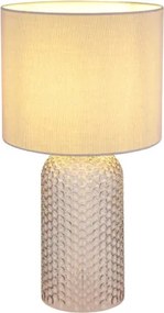 Globo 21735G Asztali lámpa, üveg szürke, textil szürke, kábel PVC fehér, billenőkapcsoló a kábelen, ø: 265mm, M: 500mm, kábel hossza 1300mm, 1x E27 60W 230V izzó nélkül
