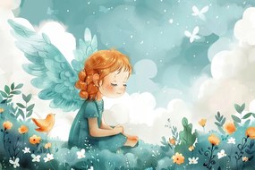 Vászonkép Canvas Grafika Gyerek Lány Angyal Rét Álom 60x40