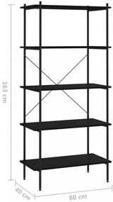 fekete 5 szintes polcrendszer 80x40x163 cm