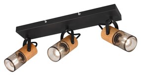 TRIO TOSH spotlámpa, 3 forgatható lámpafejjel, fa és rács részletekkel, fekete, 3 db E14 foglalattal, TRIO-804300332