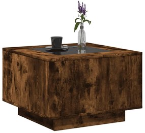 Füstös tölgy szerelt fa dohányzóasztal LED-del 60 x 60 x 40 cm