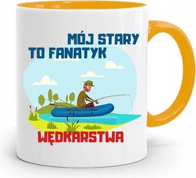 Sárga Horgász Bögre Az Öregem Egy Fanatikus Ajándék, fényképes nyomattal