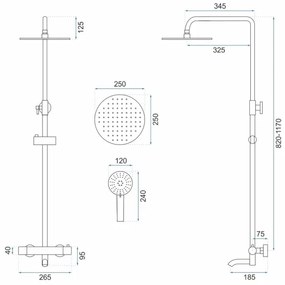 REA-P6604 - LUNGO zuhanyszett termosztátos csapteleppel, szálcsiszolt arany