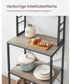 VASAGLE konyhai tárolóállvány, 40 × 60 × 167 cm, greige és fekete színben