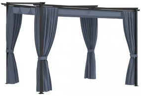 antracitszürke acélpavilon függönyökkel 3 x 3 m