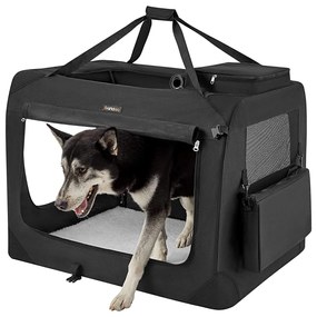 Kutya hordozó táska 102 x 69 x 69 cm, XXXL összecsukható szövet kisállathordozó, fekete | FEANDREA