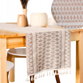 Futófelület Abrosz asztalra Boho horgolt krém barna 37x200 Rojtokkal