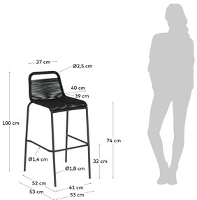 Glenville fekete acélszerkezetű bárszék, magasság 74 cm - Kave Home