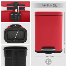 Piros acél pedálos szemetes 5 l Akira – Spirella