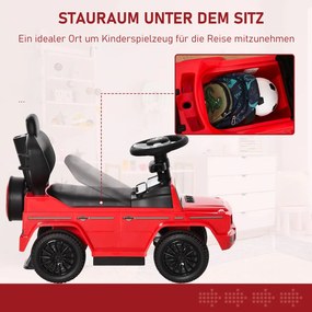 HOMCOM Ride-on autó tolókarral Mercedes-Benz G350 Ride-on jármű kormánykerékkel 3 az 1-ben tolható autó, piros
