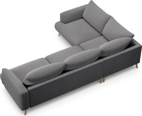 Szürke bársony sarokkanapé (bal oldali-L alakú) Naomi – Micadoni