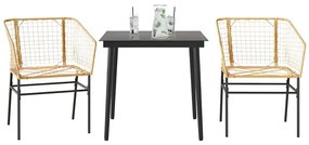 vidaXL 3 észes barna polyrattan üveg kerti étkezőgarnitúra