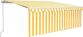 vidaXL sárga-fehér kézzel kihúzható LED-es napellenző redőnnyel 4x3 m