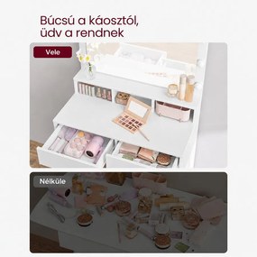 VASAGLE fésülködőasztal LED-es tükörrel, 9 szabályozható izzóval, 2 fiókkal, fehér