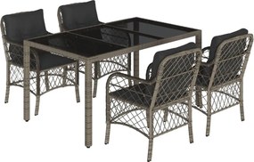 vidaXL 5 részes szürke polyrattan kerti étkezőgarnitúra párnával