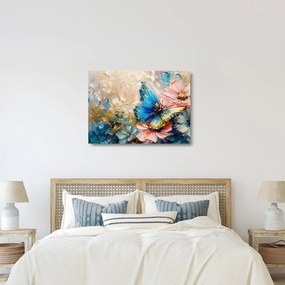 Üveg kép - Virágok és pillangók festése (70x50 cm)