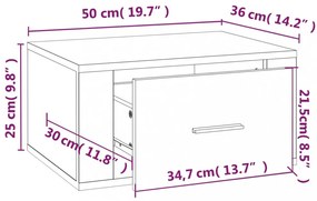 füstös tölgy színű falra szerelhető éjjeliszekrény 50x36x25 cm