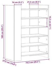 füstös tölgy színű szerelt fa cipőszekrény 74,5 x 37,5 x 100 cm
