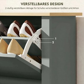 HOMCOM Cipősszekrény 2 lenyitható rekesszel, állítható elválasztóval 8-12 pár cipő számára, világosszürke