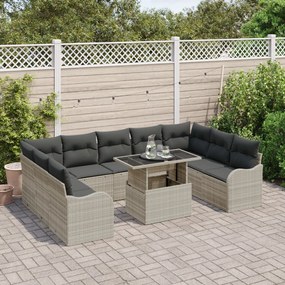10 darabos kerti kanapészett párnákkal, világosszürke PE rattan