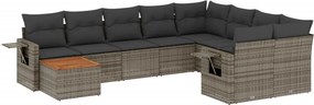 vidaXL 10 részes szürke polyrattan kerti ülőgarnitúra párnákkal