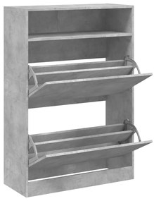 betonszürke cipőszekrény 2 kihajtható fiókkal 80 x 34 x 116 cm