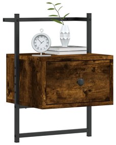 2 db füstös tölgy szerelt fa fali éjjeliszekrény 35x30x51 cm