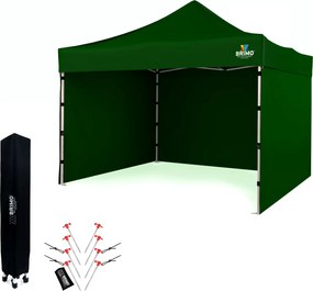 Szétnyitható pavilon 3x3m Ünnepségekre: Vízálló Védelem és Villámgyors Összecsukás - plusz 3 oldalfal - Zöld
