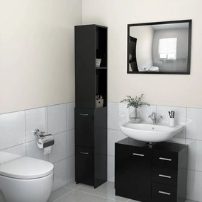 Fekete forgácslap fürdőszobaszekrény 25 x 25 x 170 cm