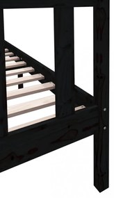 Double fekete tömör fenyőfa ágykeret 135 x 190 cm